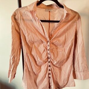 New York & Company Peach Printed Button-Front Shirt